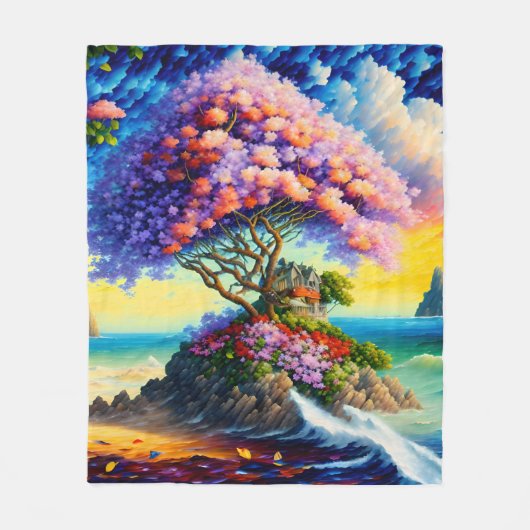 隠れた島の海 フリースブランケット (正面)