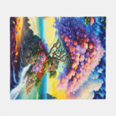 隠れた島の海 フリースブランケット (正面(横))