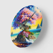 隠れた島の海 ラウンド壁時計 (傾斜)