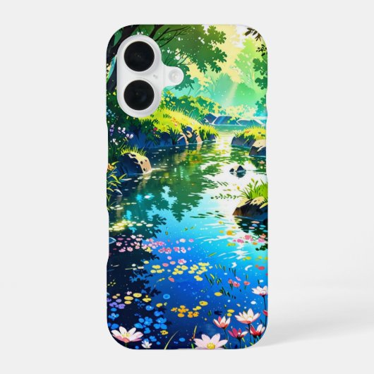 隠れた泉の池 – アニメ風景 iPhone 16ケース (裏面)