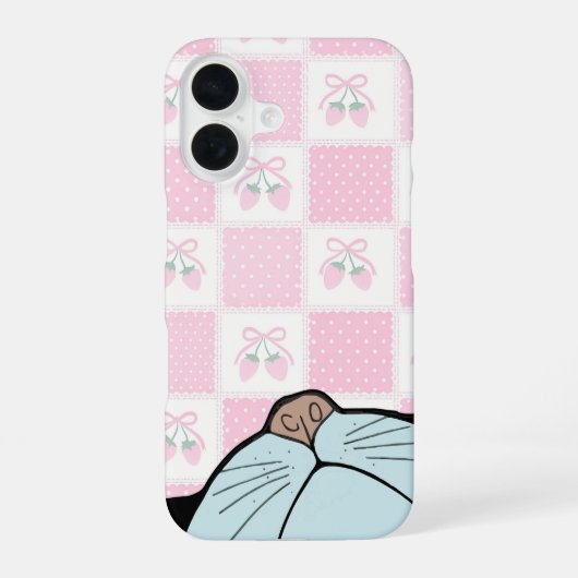 隠れた猫のピンクギンガムチェック iPhone 16ケース (裏面)