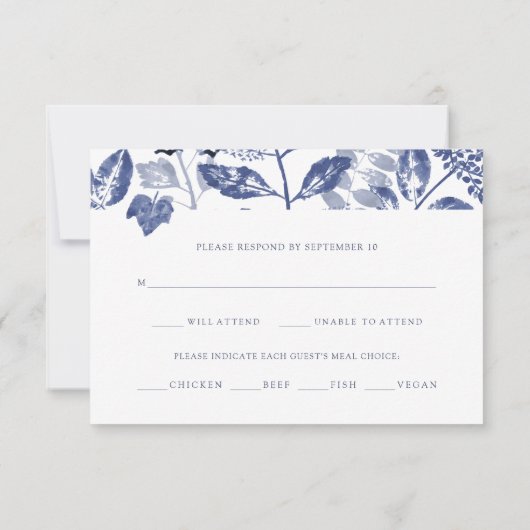 隠れた葉 |ウェディングRSVPと食事の選択 出欠カード (裏面)