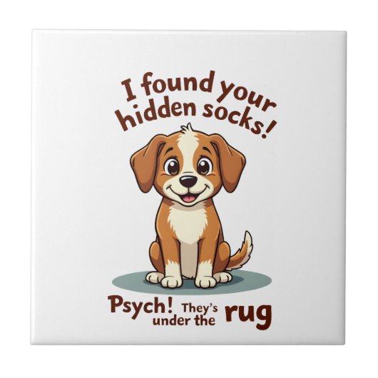 隠れた靴下の犬の面白い引用 古風なキャラクター ペット H タイル (正面)
