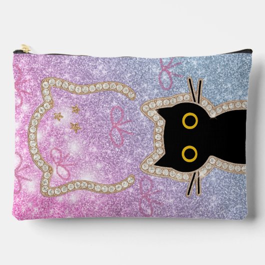 隠れた黒猫が覗く かわいいキティ好きのためのデザイン アクセサリーポーチ (正面)