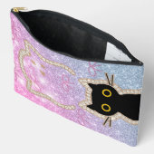 隠れた黒猫が覗く かわいいキティ好きのためのデザイン アクセサリーポーチ (見開き)