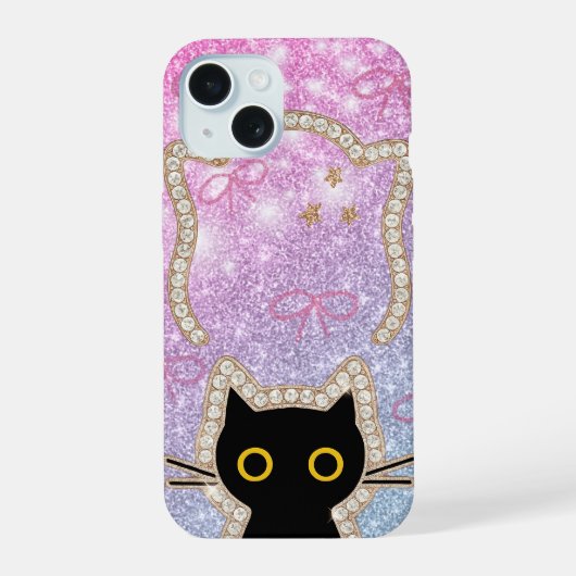 隠れた黒猫が覗く かわいいキティ愛好家 iPhone 15ケース (裏面)