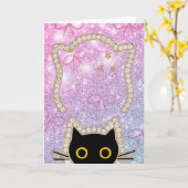 隠れた黒猫のぞき見かわいいキティーラバー カード (黄色い花)