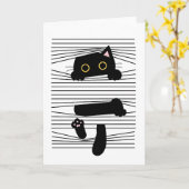 隠れた黒猫　かわいい　面白い　ミニマリスト　動物　愛 カード (黄色い花)