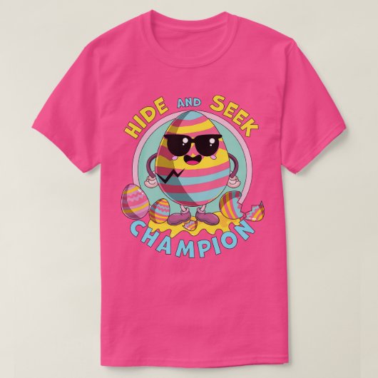 隠れて探すチャンピオンエッグおもしろいイースターバニー Tシャツ (デザイン正面)
