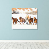 隠れ馬の牧場、ラングラーと馬 キャンバスプリント (インサイチュ (ウッドフロア))