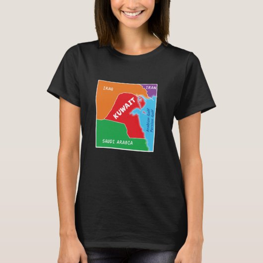 隣のクウェートの簡体色地図 Tシャツ (正面)