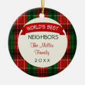 隣の休日の格子縞のクリスマスのギフトのオーナメント セラミックオーナメント (正面)