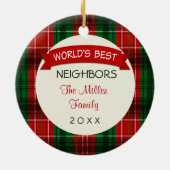 隣の休日の格子縞のクリスマスのギフトのオーナメント セラミックオーナメント (裏面)