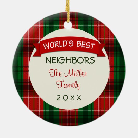 隣の休日の格子縞のクリスマスのギフトのオーナメント セラミックオーナメント (裏面)