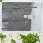 隣人の雪だるま冬の雪景色 キッチンタオル (折り畳み)