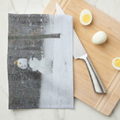 隣人の雪だるま冬の雪景色 キッチンタオル (四つ折り)