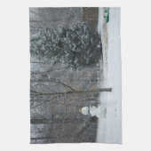 隣人の雪だるま冬の雪景色 キッチンタオル (縦)