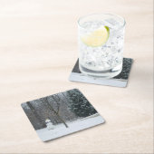 隣人の雪だるま冬の雪景色 スクエアペーパーコースター (インサイチュ)