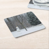 隣人の雪だるま冬の雪景色 スクエアペーパーコースター (アングル)