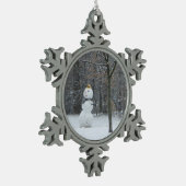 隣人の雪だるま冬の雪景色 スノーフレークピューターオーナメント (左)