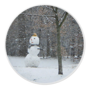 隣人の雪だるま冬の雪景色 セラミックノブ