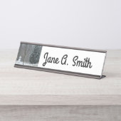 隣人の雪だるま冬の雪景色 デスクネームプレート (正面)