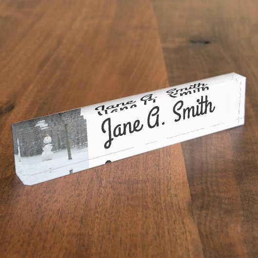 隣人の雪だるま冬の雪景色 デスクネームプレート (側面)