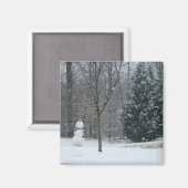 隣人の雪だるま冬の雪景色 マグネット (正面/裏面)