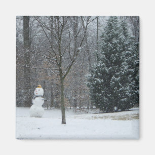 隣人の雪だるま冬の雪景色 マグネット