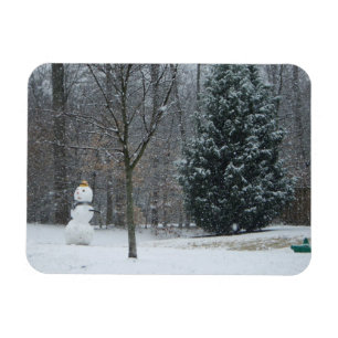隣人の雪だるま冬の雪景色 マグネット
