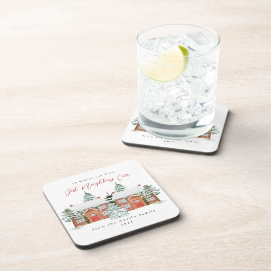 隣人最高の家のクリスマス図解入りの、写真付きのは コースター (右側)