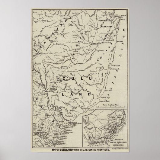 隣接するフロンティアを持つズルランドの地図 ポスター (正面)