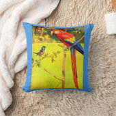 雀とオウムのプリント クッション (ブランケット)