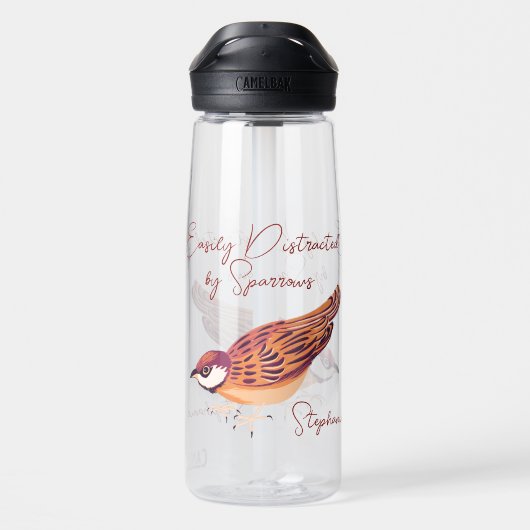 雀に簡単に気を取られパーソナライズされたる ウォーターボトル (背面)
