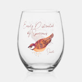 雀に簡単に気を取られパーソナライズされたる ステムなしワイングラス (正面)