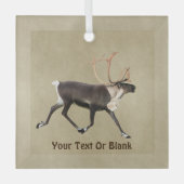 雄のカリブー(トナカイ) 古い紙の上に ガラスオーナメント (正面)