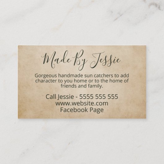 〔雄ジカの〕枝角が手作りのサンキャッチャー 名刺 (裏面)