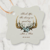 〔雄ジカの〕枝角とバラサンキューラベル フェイバータグ (正面)