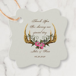 〔雄ジカの〕枝角とバラピンクサンキューラベル フェイバータグ