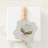 〔雄ジカの〕枝角とバラピンクサンキューラベル フェイバータグ (インサイチュ)