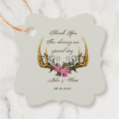 〔雄ジカの〕枝角とバラピンクサンキューラベル フェイバータグ (正面)