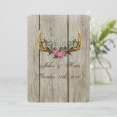 〔雄ジカの〕枝角とピンクローズ素朴結婚式招待状 招待状 (スタンド正面)