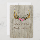 〔雄ジカの〕枝角とピンクローズ素朴結婚式招待状 招待状 (正面)