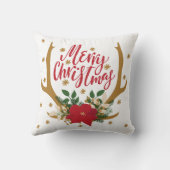 〔雄ジカの〕枝角とポインセチア赤と金ゴールドクリスマス クッション (裏面)