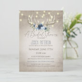 〔雄ジカの〕枝角とライトフローラブルーブライダルシャワー 招待状 (スタンド正面)