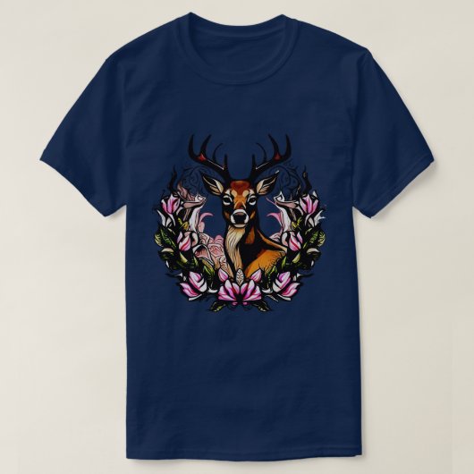 〔雄ジカの〕枝角とリンゴの花のタトゥーを持つアーカンソー鹿 Tシャツ (デザイン正面)