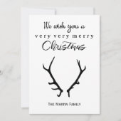 (雄ジカの)枝角と白黒メリークリスマス シーズンカード (正面)