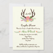 〔雄ジカの〕枝角と花モノグラム結婚のカップルのシャワー 招待状 (正面)