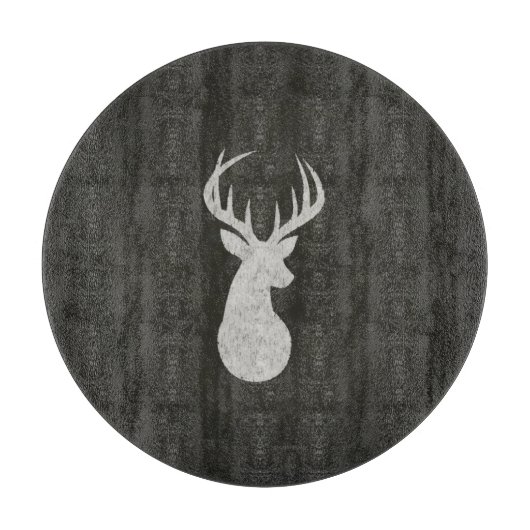 (雄ジカの)枝角のチョークのスケッチを持つシカ カッティングボード (正面)