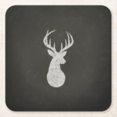 (雄ジカの)枝角のチョークのスケッチを持つシカ スクエアペーパーコースター (正面)
